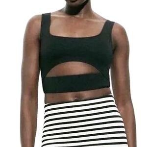 Zara Cut Out Keyhole Crop Top Tank Compression Rayon Viscose Blend